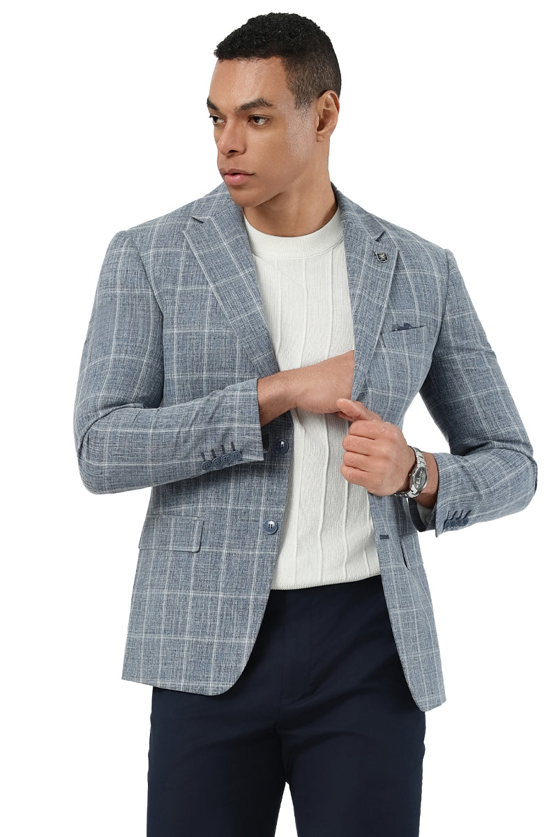 Stacy Adams Modern Fit Light Blue Plaid Blazer