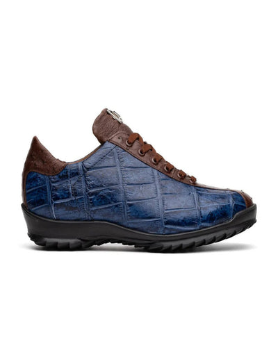 Saulo Blue & Brown Ostrich Alligator Sneakers