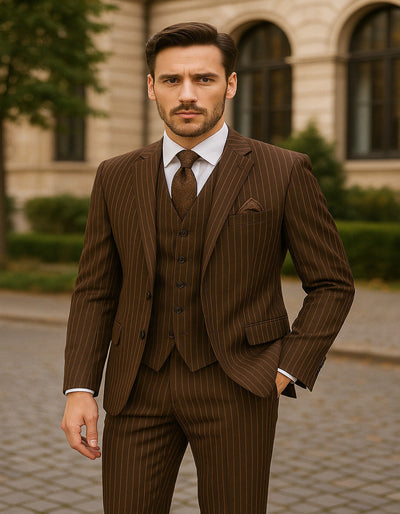 Brown Pinstripe 3-Piece Classic Suit