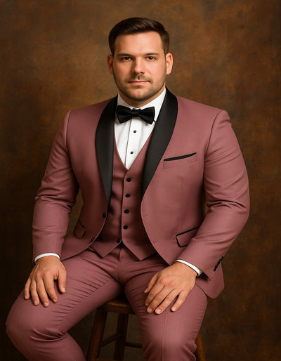 Mauve Pink Slim Fit Tuxedo, 3-Piece Shawl Lapel