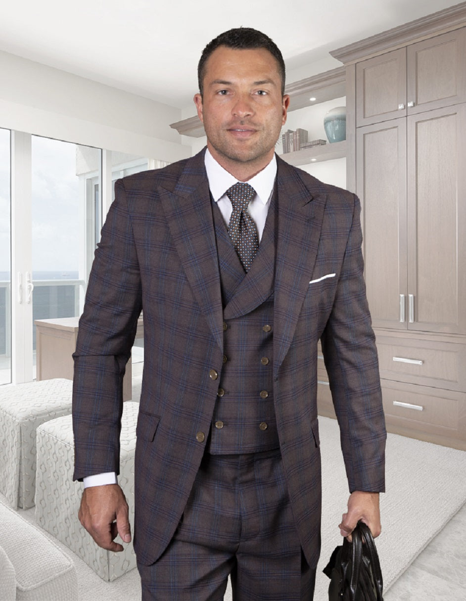 Apula Brown Plaid 2 Button Suit & Vest