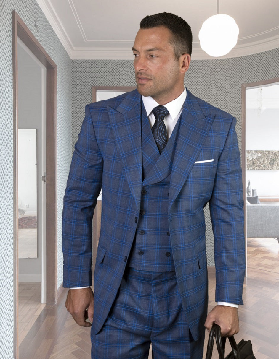 Apula Sapphire Plaid 2 Button Suit and Vest