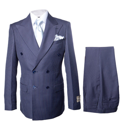 Rossi Man Double Breasted Navy Pinstripe Suit