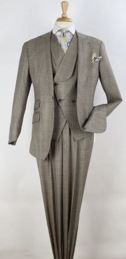 Apollo King Men's Outlet 3pc 100% Wool Suit Slanted Fashion Vest