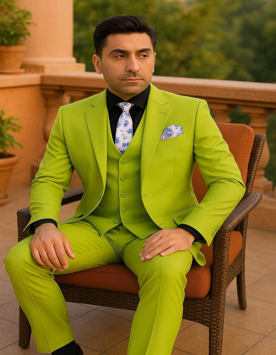 Men's Lime Green Slim Fit Three-Piece Suit