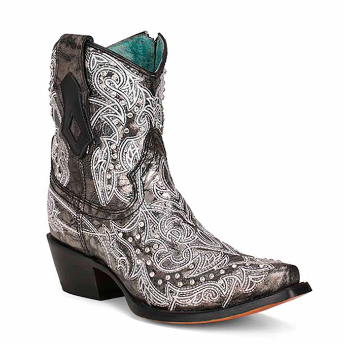 Embroidered Crystal Accent Ankle Boots