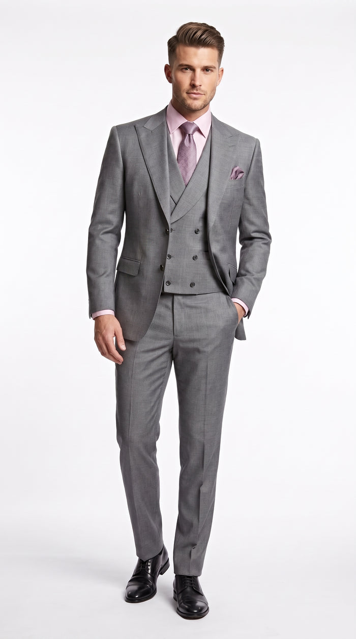 Men’s Charcoal Grey 3 Piece Suit with Lapel Vest, Modern Formal Wedding Business Dress Suit