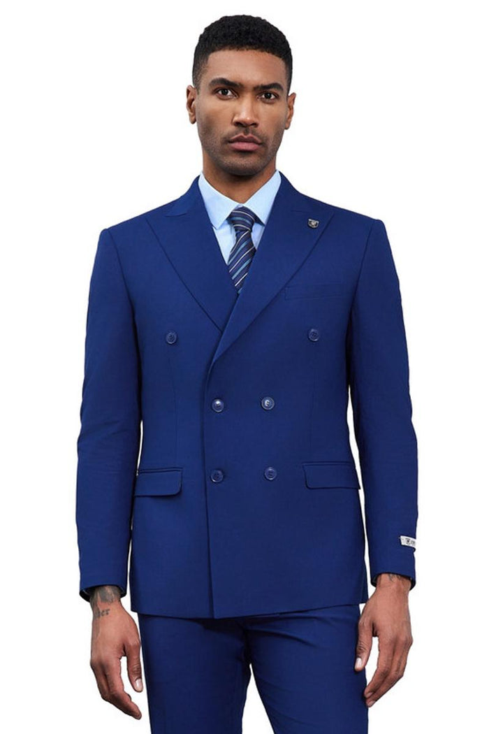 Stacy Adams Classic Double Breasted Blue Suit
