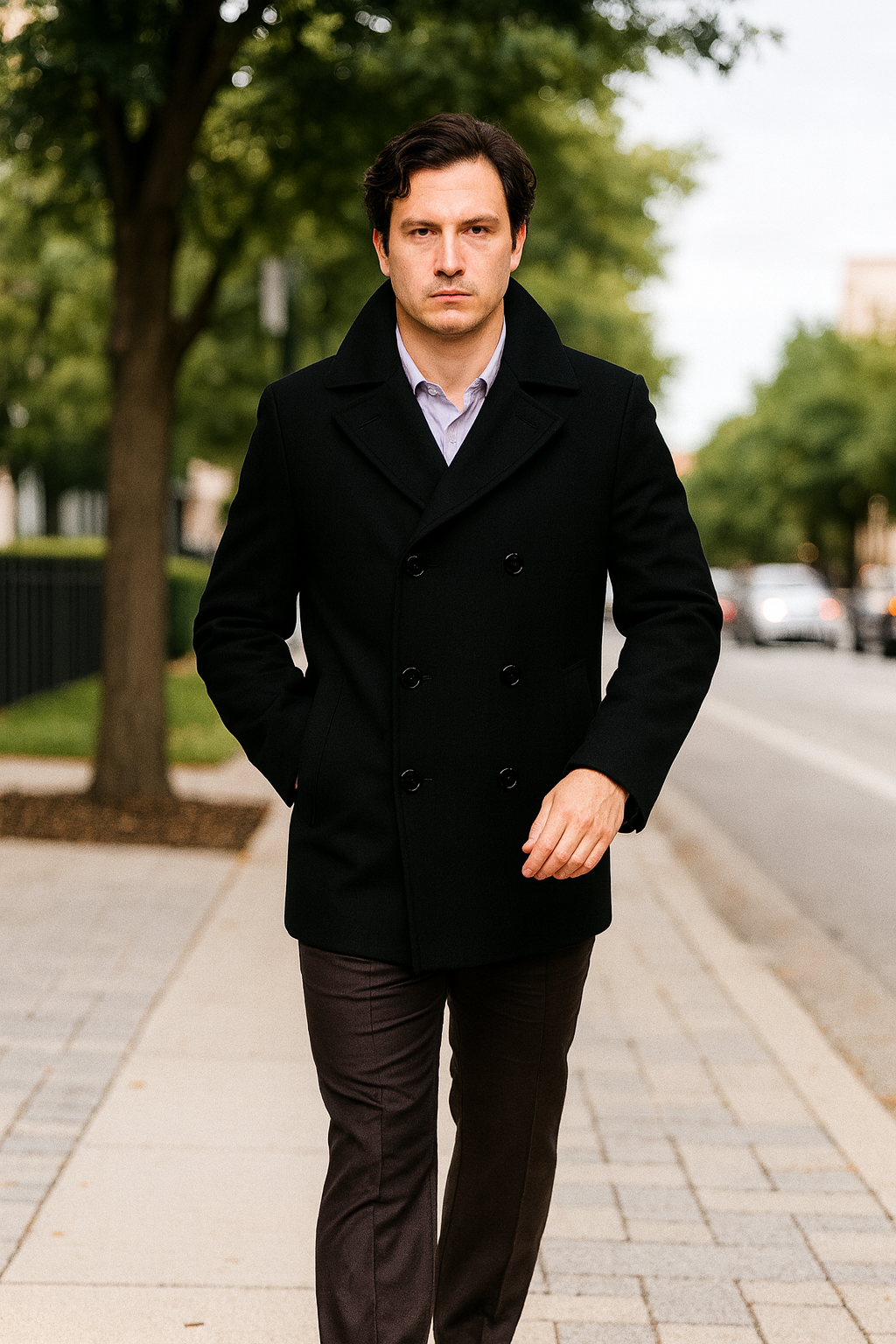 Men's Black Six Button Double Breasted Cheap Priced Mens Wool Peacoat Jacket