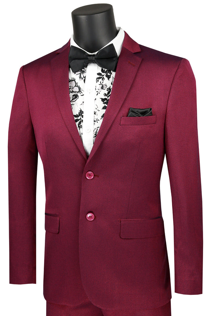 Men's Slim Shiny Satin Sharkskin Suit - Plum