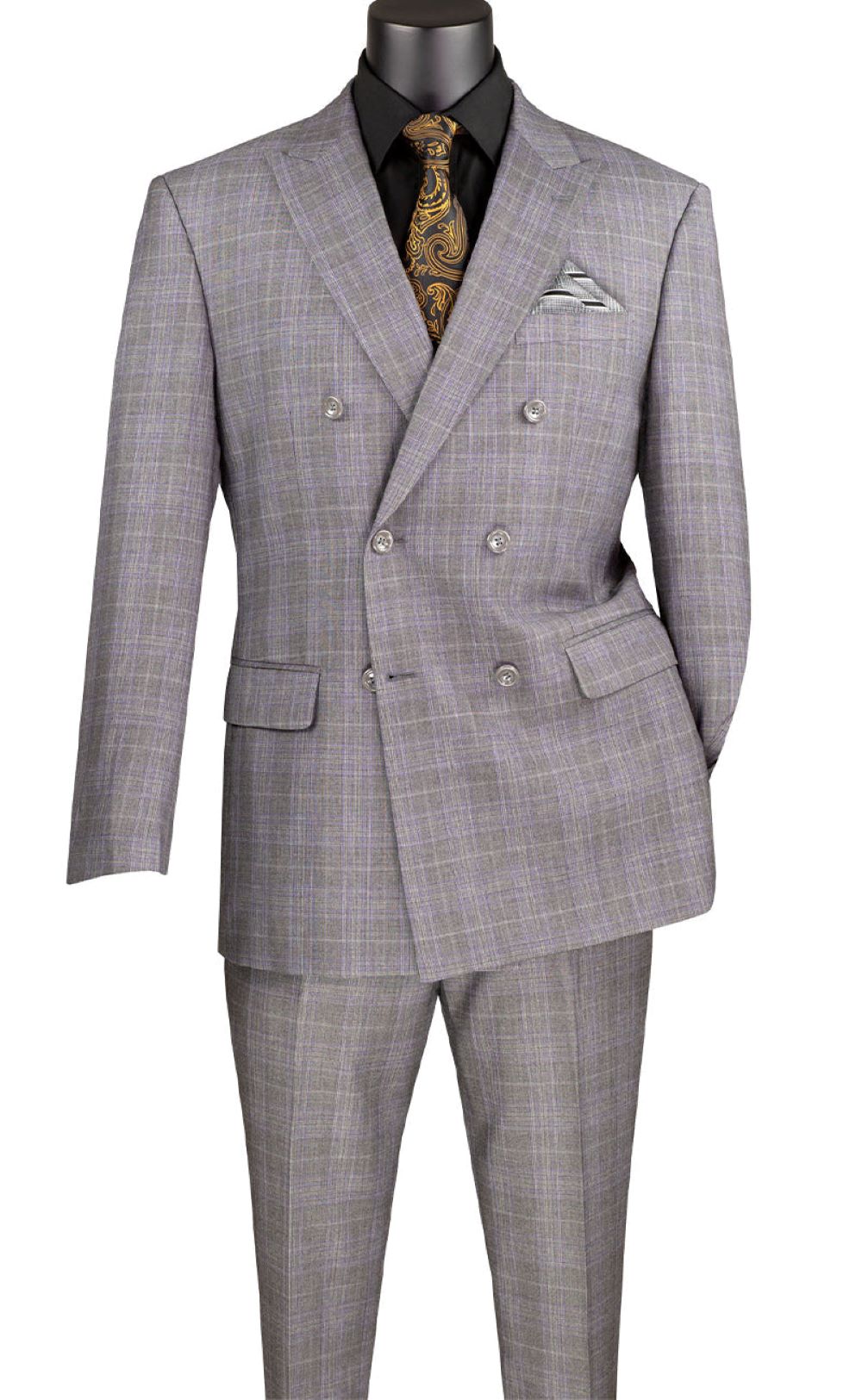 Gray Double Breasted Glen Plaid Suit by Alexander