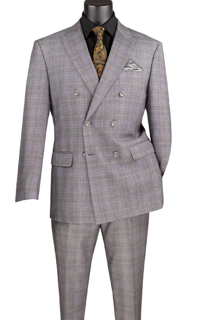 Gray Double Breasted Glen Plaid Suit by Alexander