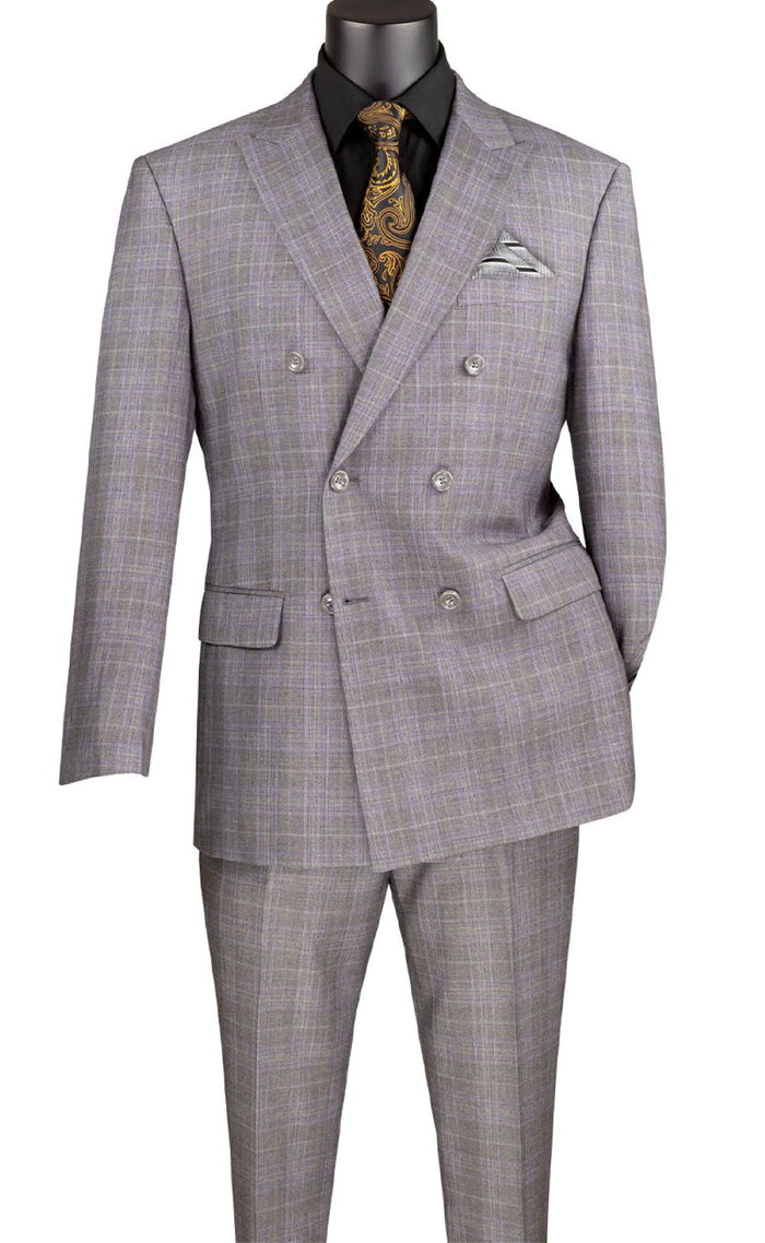 Gray Double Breasted Glen Plaid Suit by Alexander