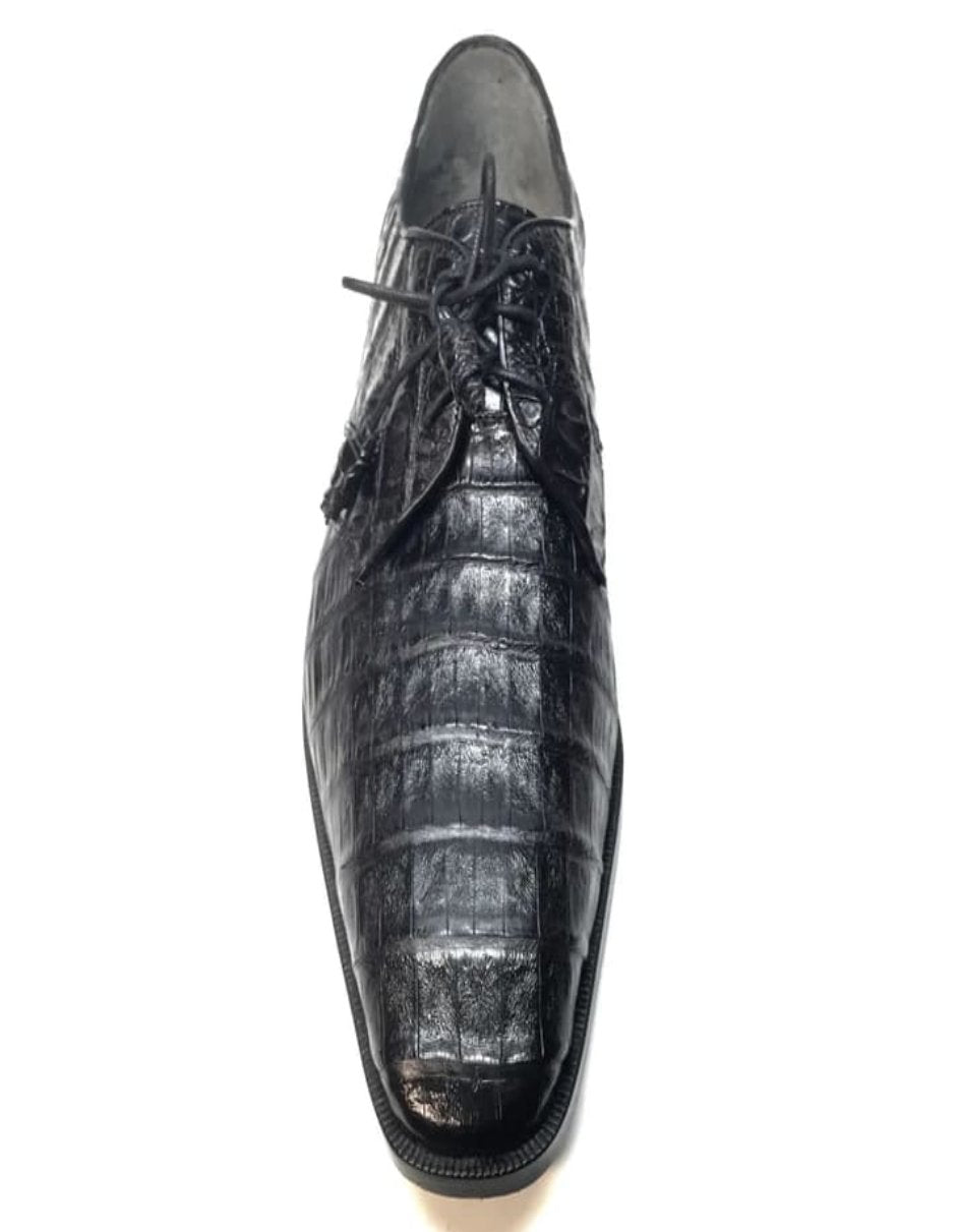 Los Altos Black Crocodile Lace Up Dress Shoes
