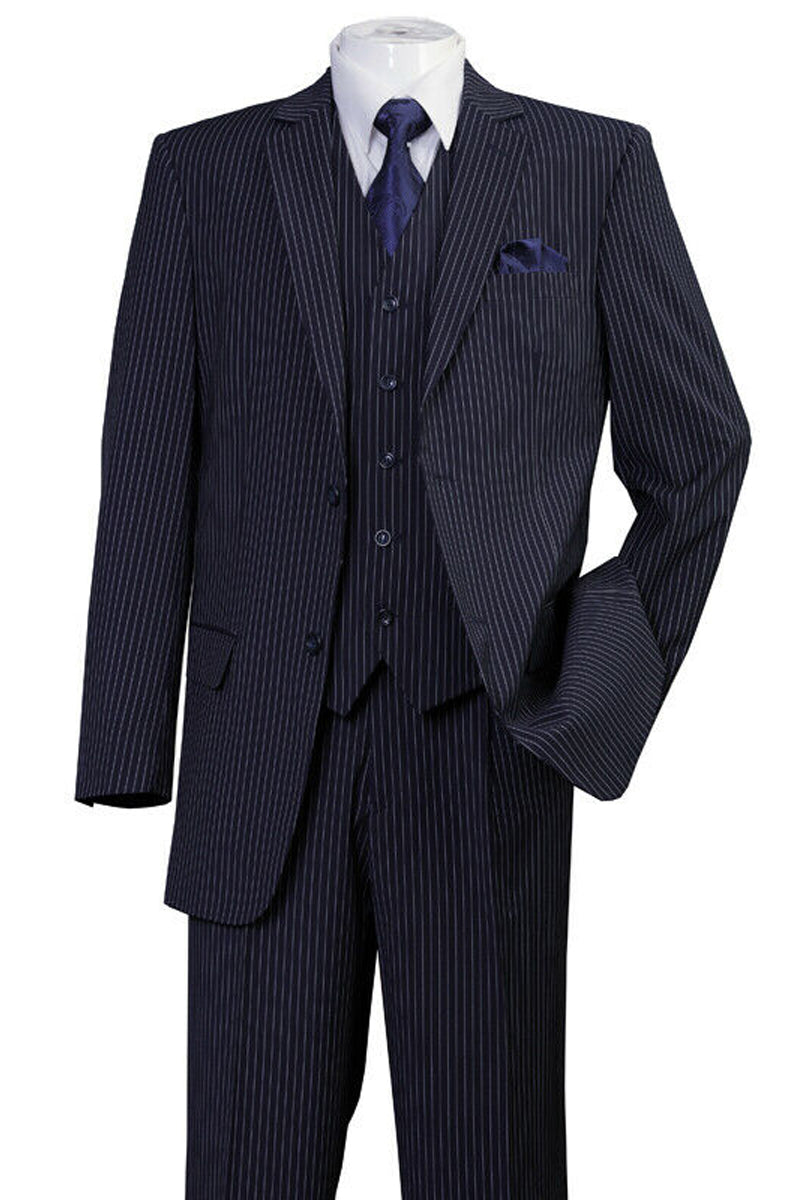 Navy Pinstripe Vested Suit, 2-Button
