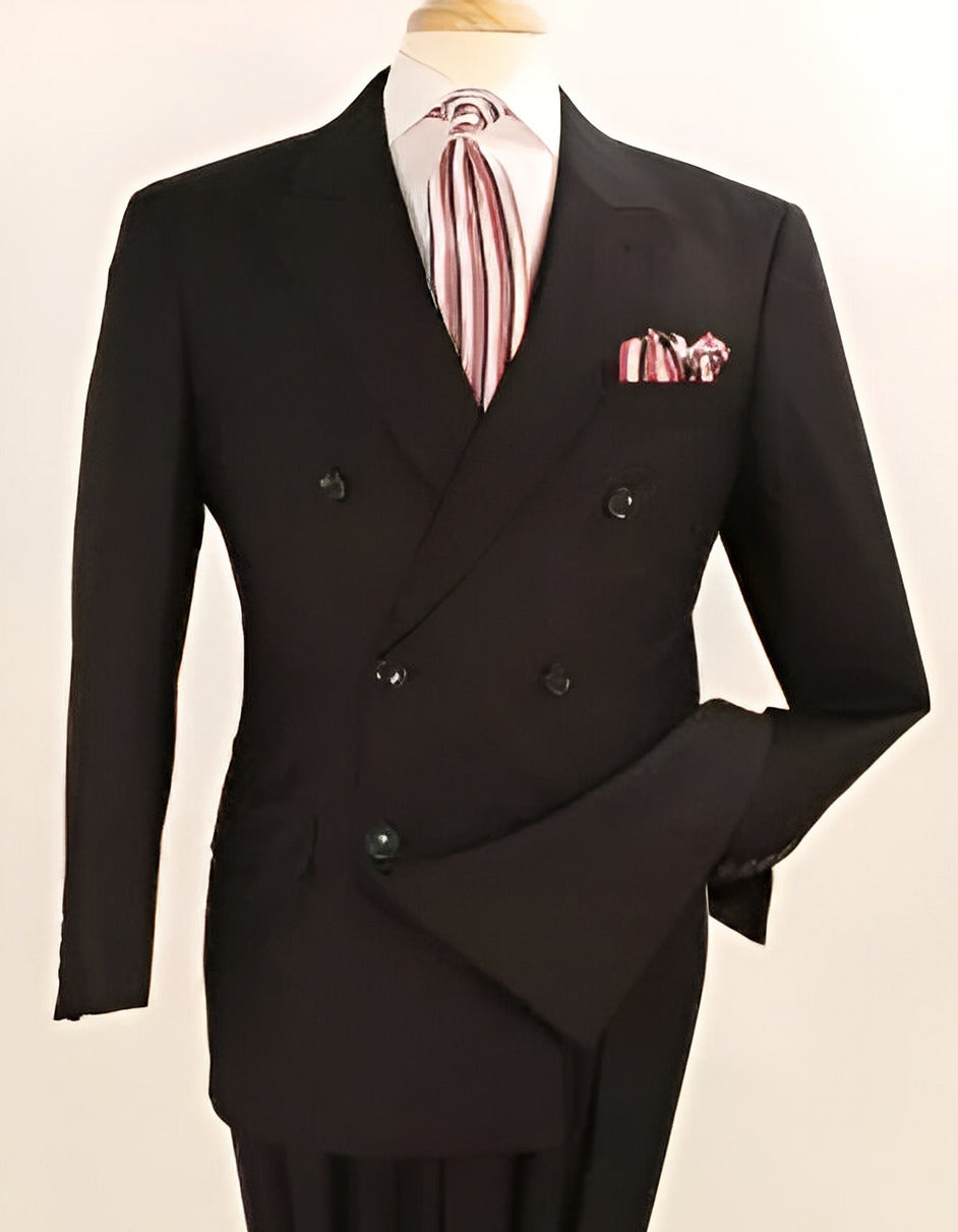 Apolo King Black Double Breasted Wool Suit