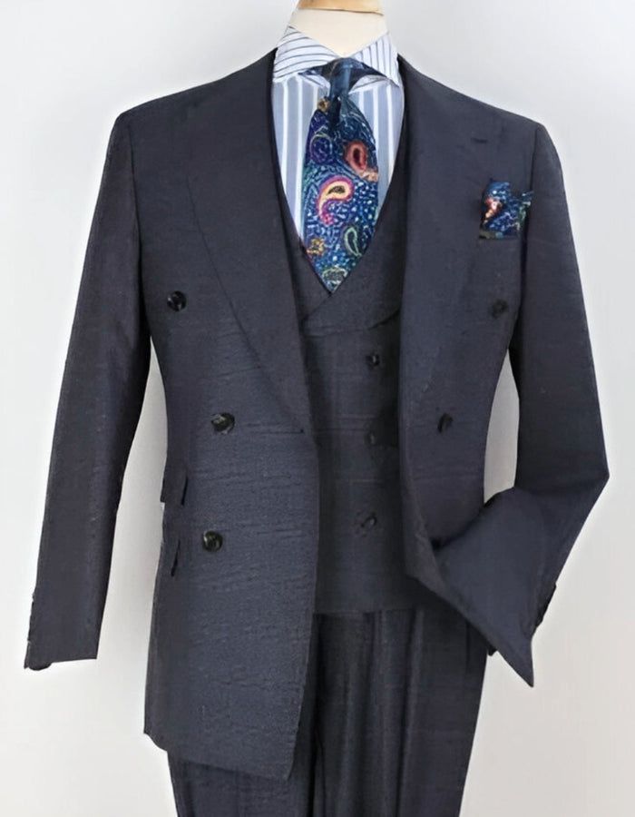 Apolo King Gray Plaid Wool Double Breasted Suit