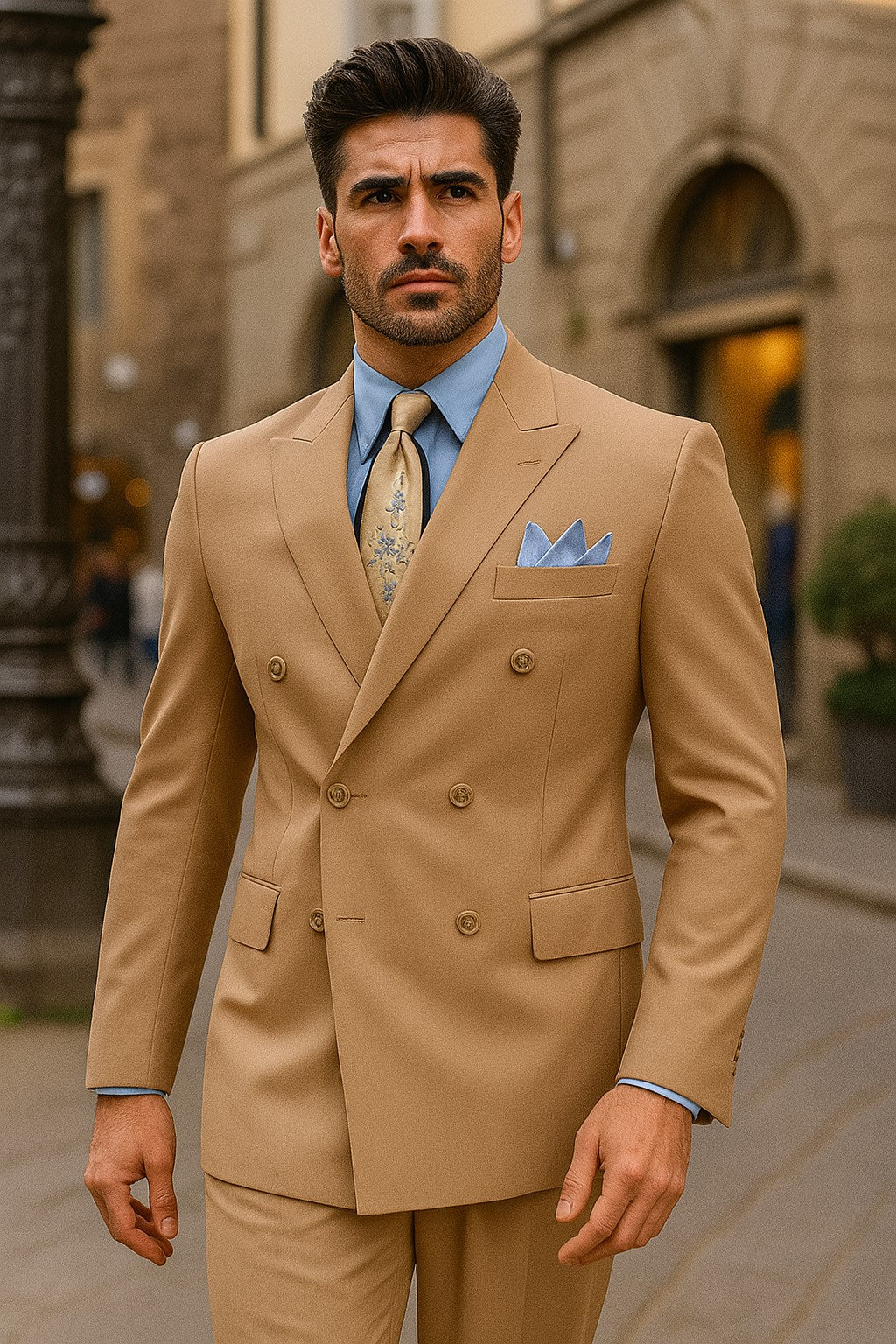 Apollo King Men's 2pc Double Breasted Suit Pleated Pants