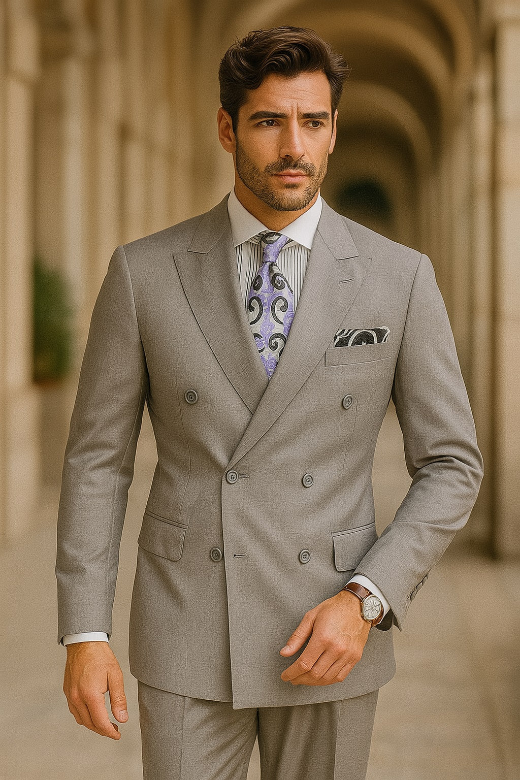 Apollo King Men's 2pc Double Breasted Suit Pleated Pants