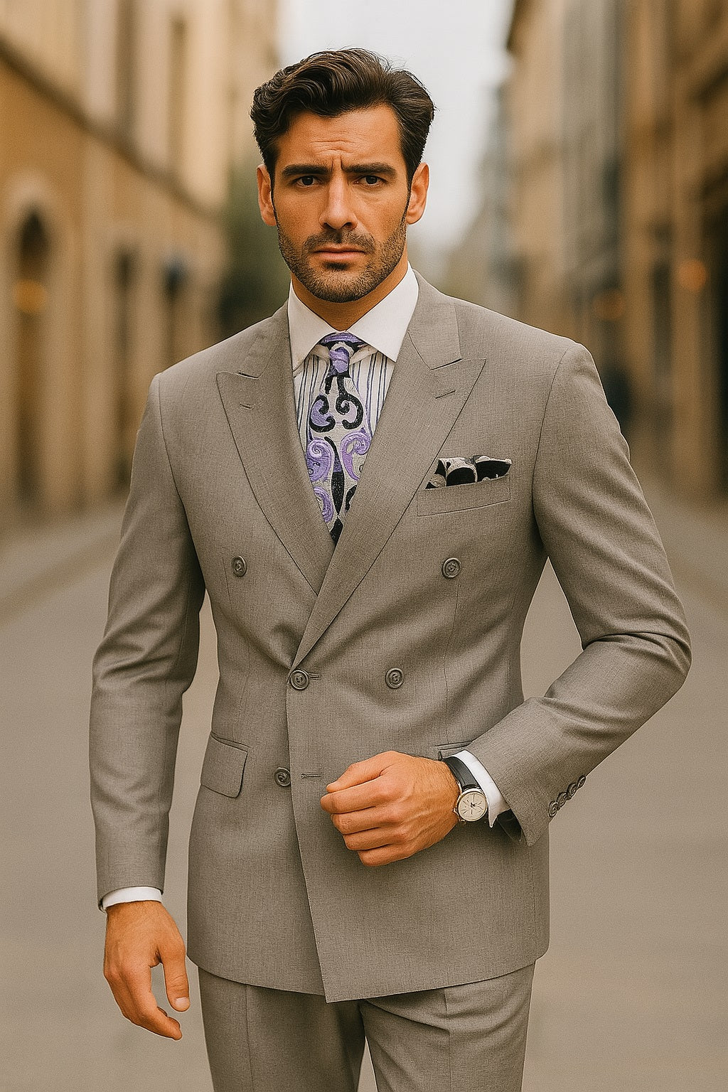 Apollo King Men's 2pc Double Breasted Suit Pleated Pants