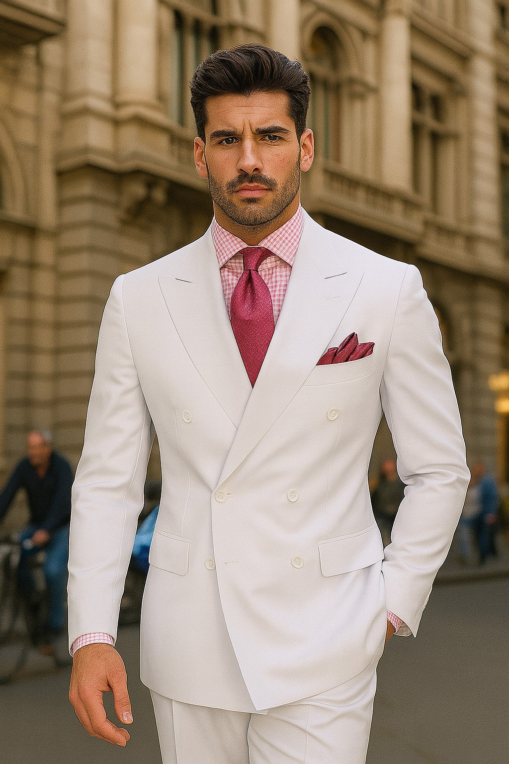 Apollo King Men's 2pc Double Breasted Suit Pleated Pants