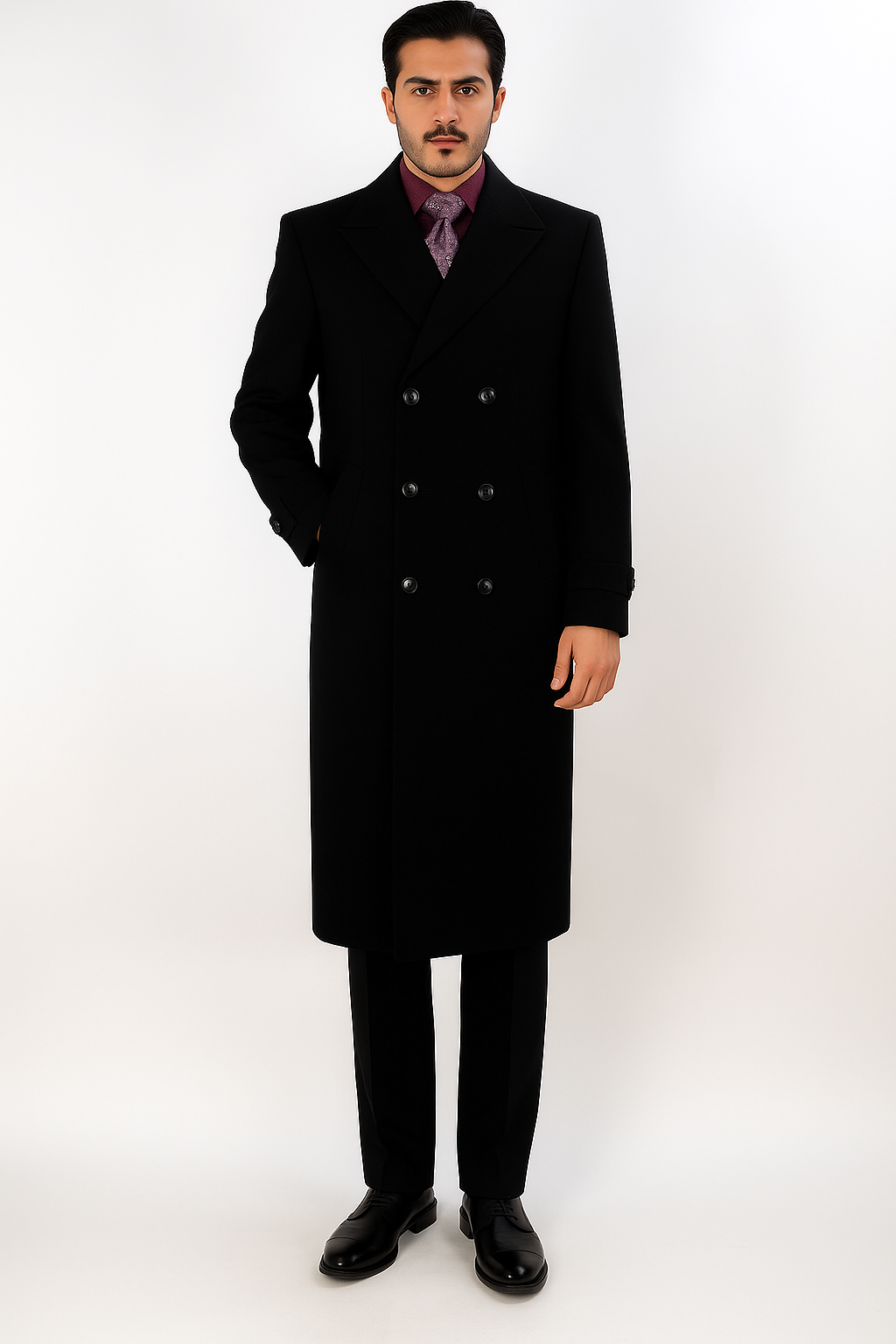 Apollo King Men's Full Length Top Coat Banded Wrists