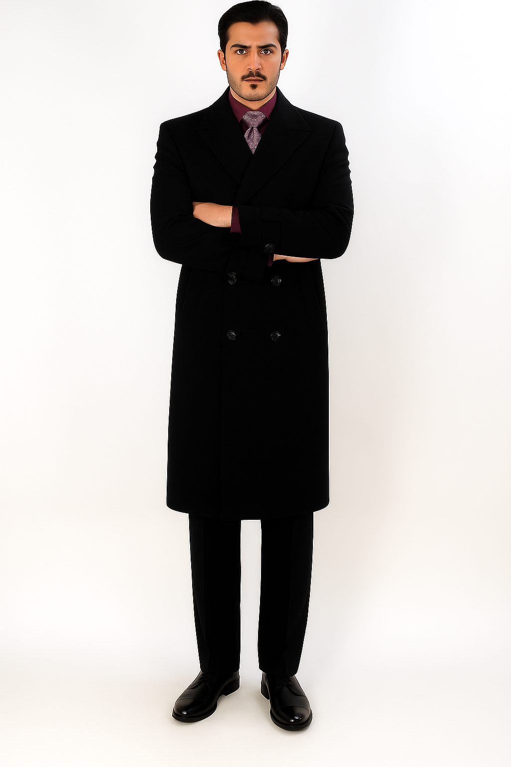 Apollo King Men's Full Length Top Coat Banded Wrists