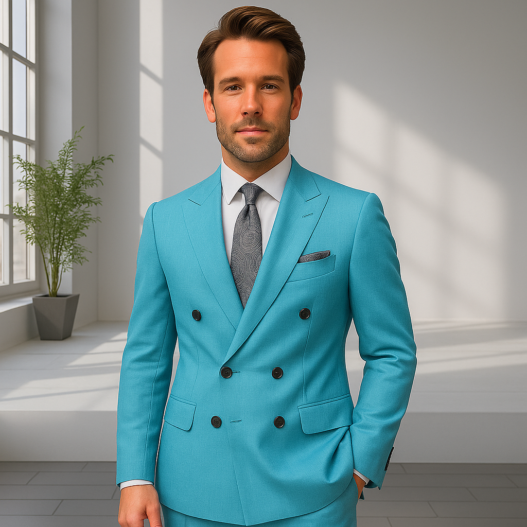 Italian Wool Double Breasted Pinstripe Suit