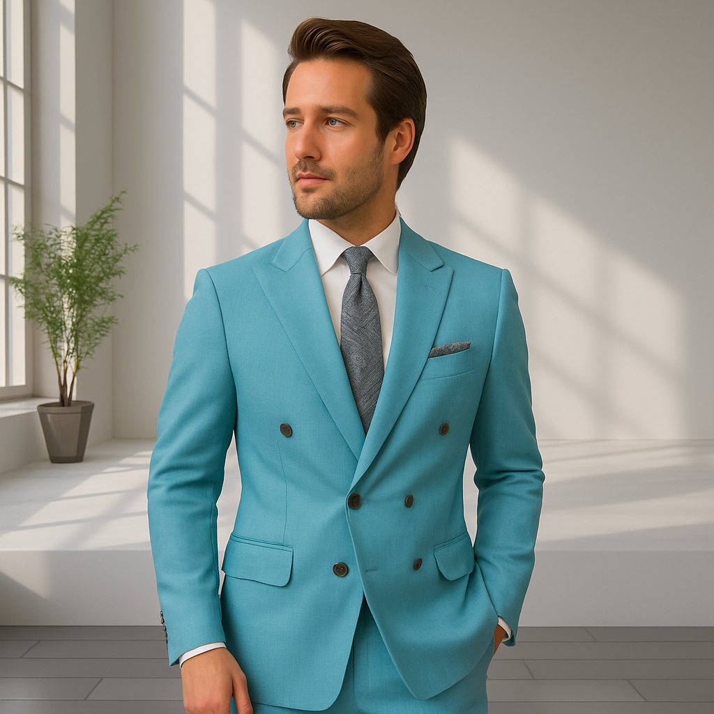 Italian Wool Double Breasted Pinstripe Suit