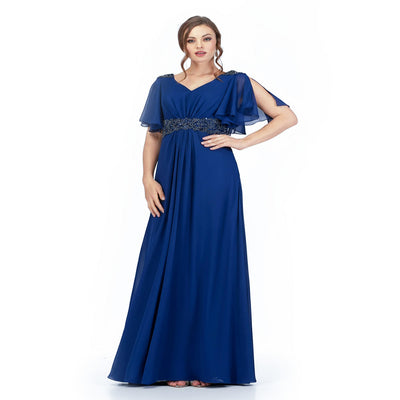 Abby Paris 986002W Beaded Chiffon Short Sleeve Gown