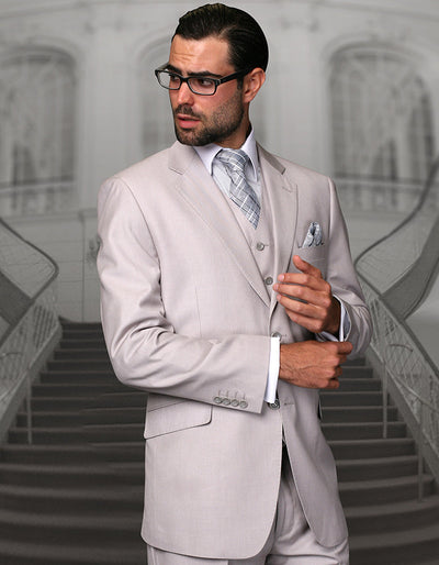 Modern Fit Ash Grey Wool Vested Suit - 2 Button