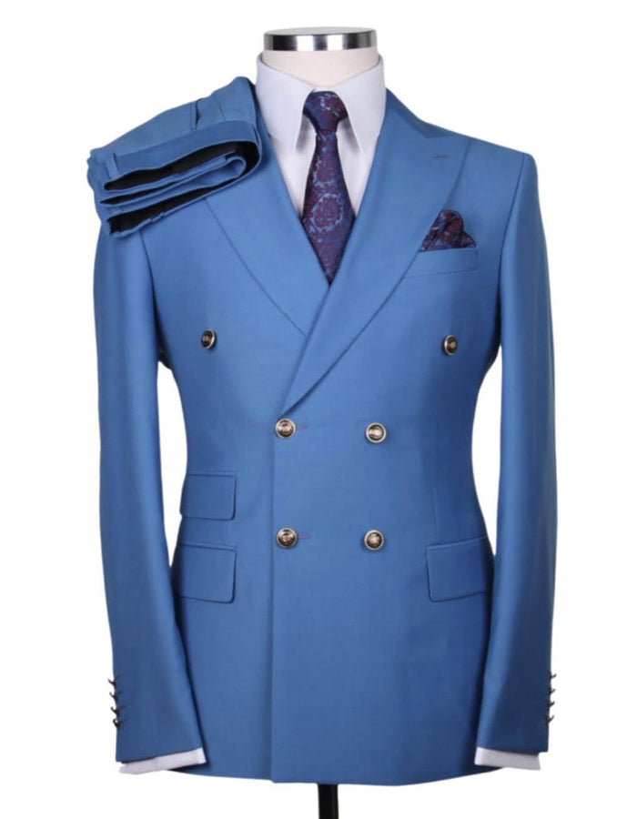 Modern Fit Double Breasted Wool Suit Sky Blue