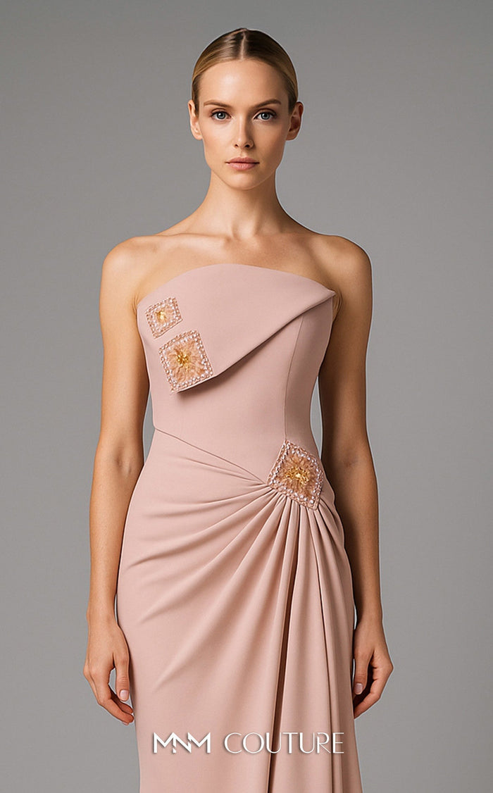 MNM Couture B1171 Brown Off-Shoulder Open Back Gown