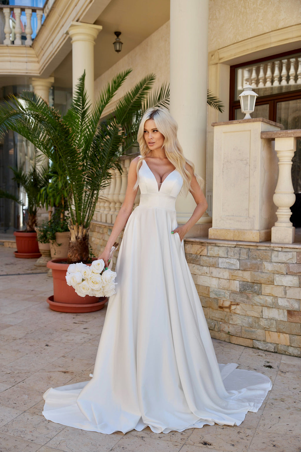 Tina Holly BA269W Wedding A-Line Flowy Minimal Evening Satin Dress
