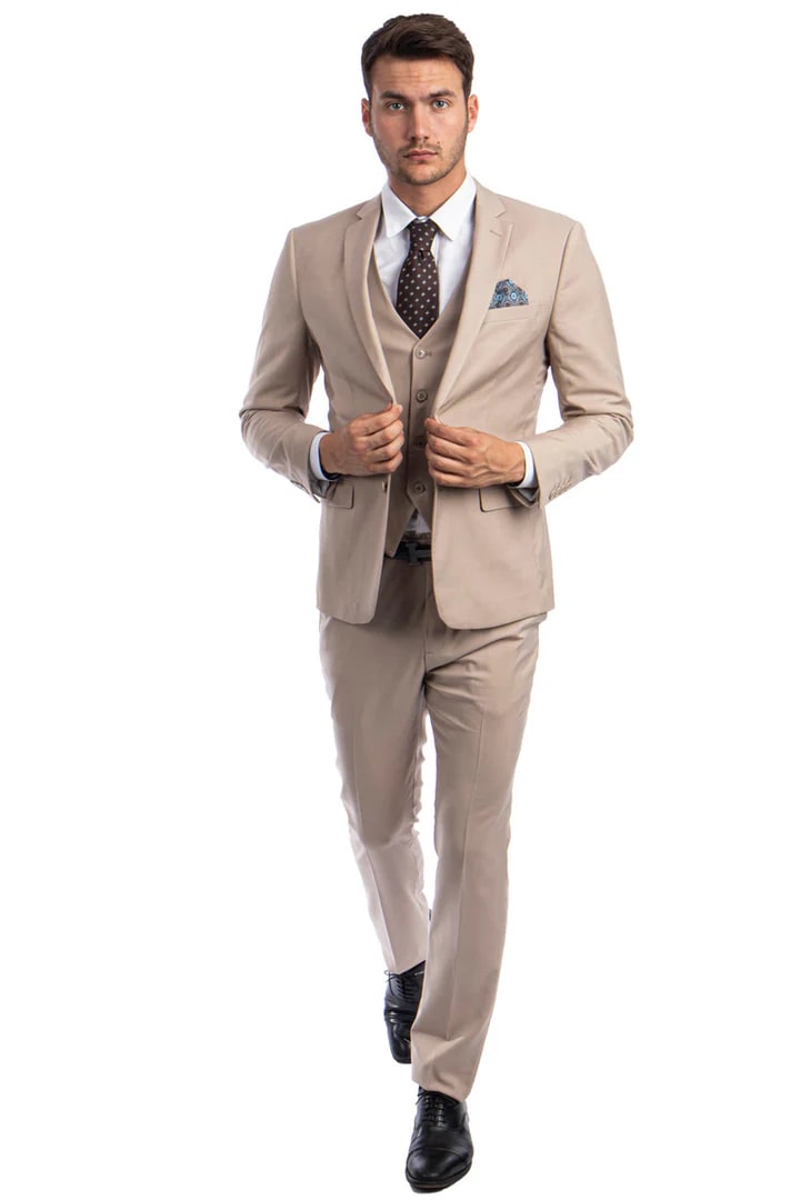 Men's Slim Fit Tan Vested Suit