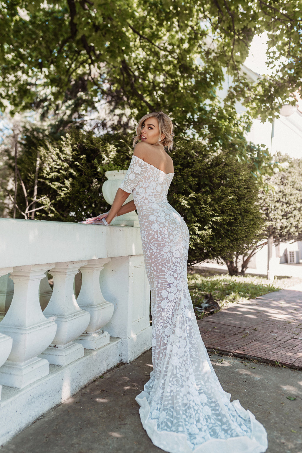 Tina Holly BB009 Wedding Mermaid Off-Shoulder Beaded Flowy Sequin Dress