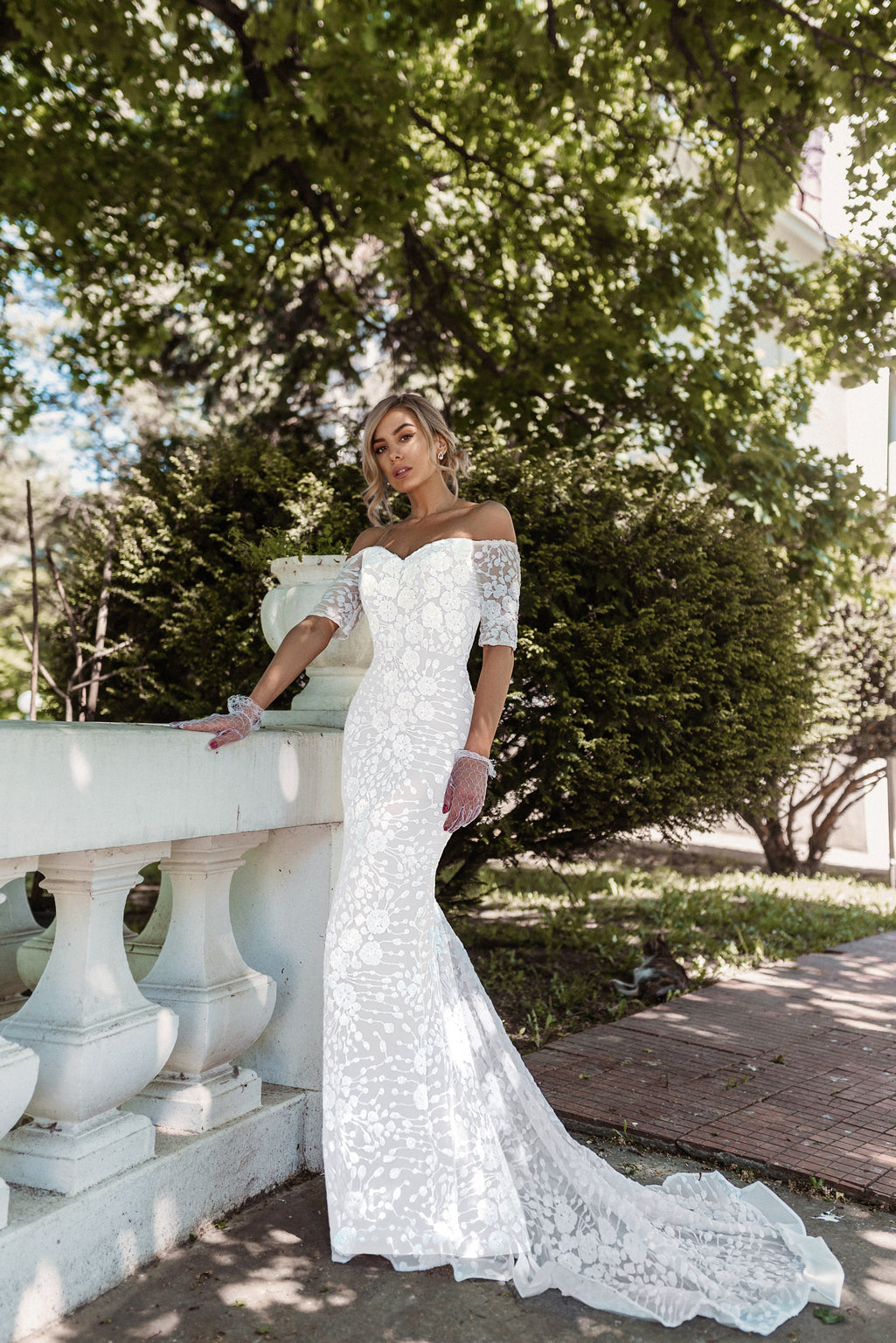 Tina Holly BB009 Wedding Mermaid Off-Shoulder Beaded Flowy Sequin Dress