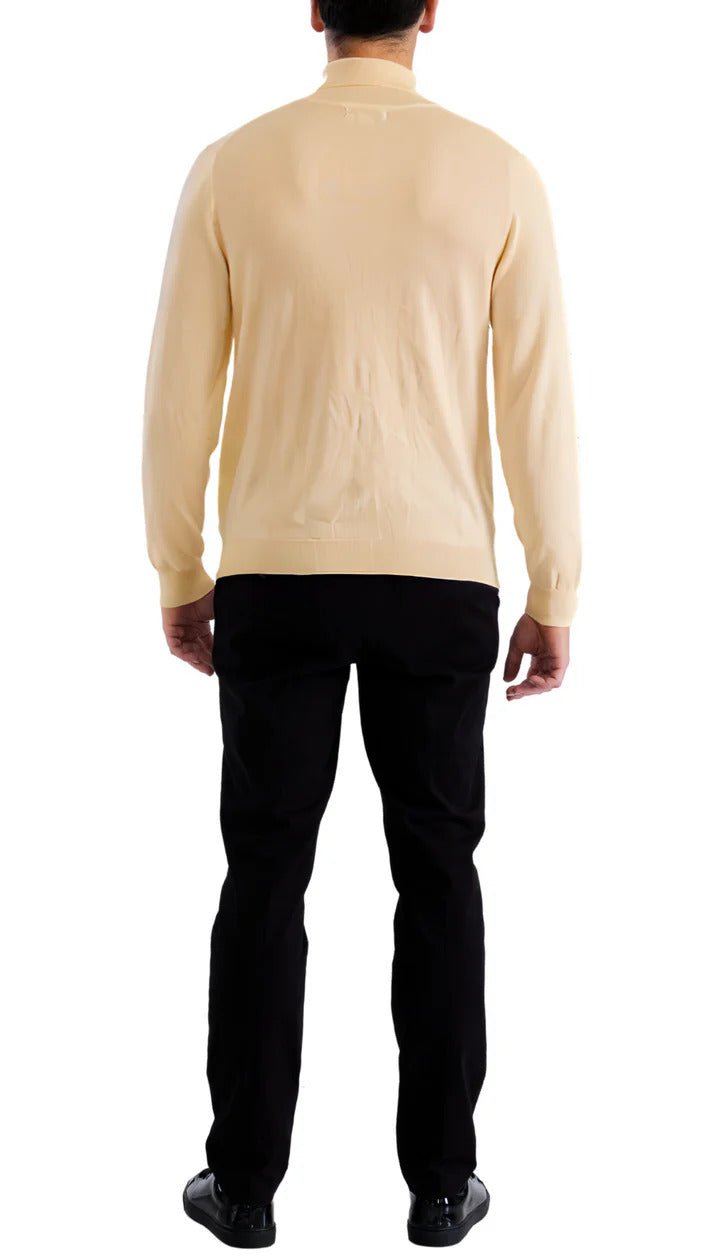 Men's Beige Pullover Turtleneck Sweater