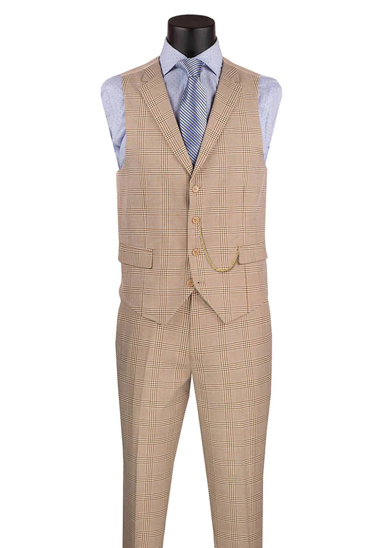 Tan Plaid Tuxedo Suit for Weddings