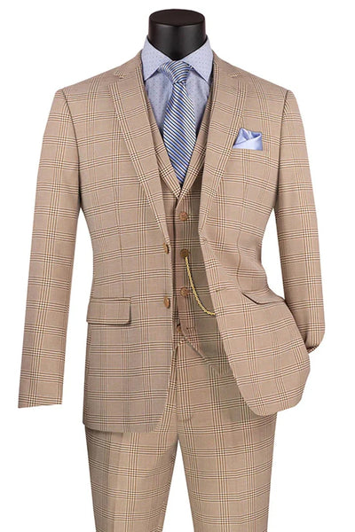 Tan Plaid Tuxedo Suit for Weddings