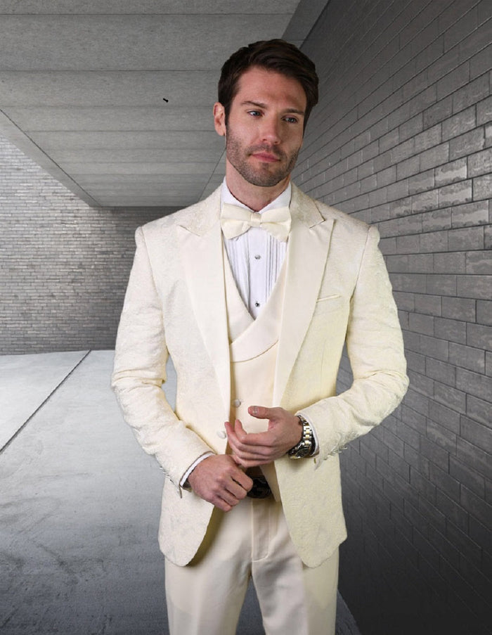 Ivory Paisley One Button Peak Lapel Tuxedo