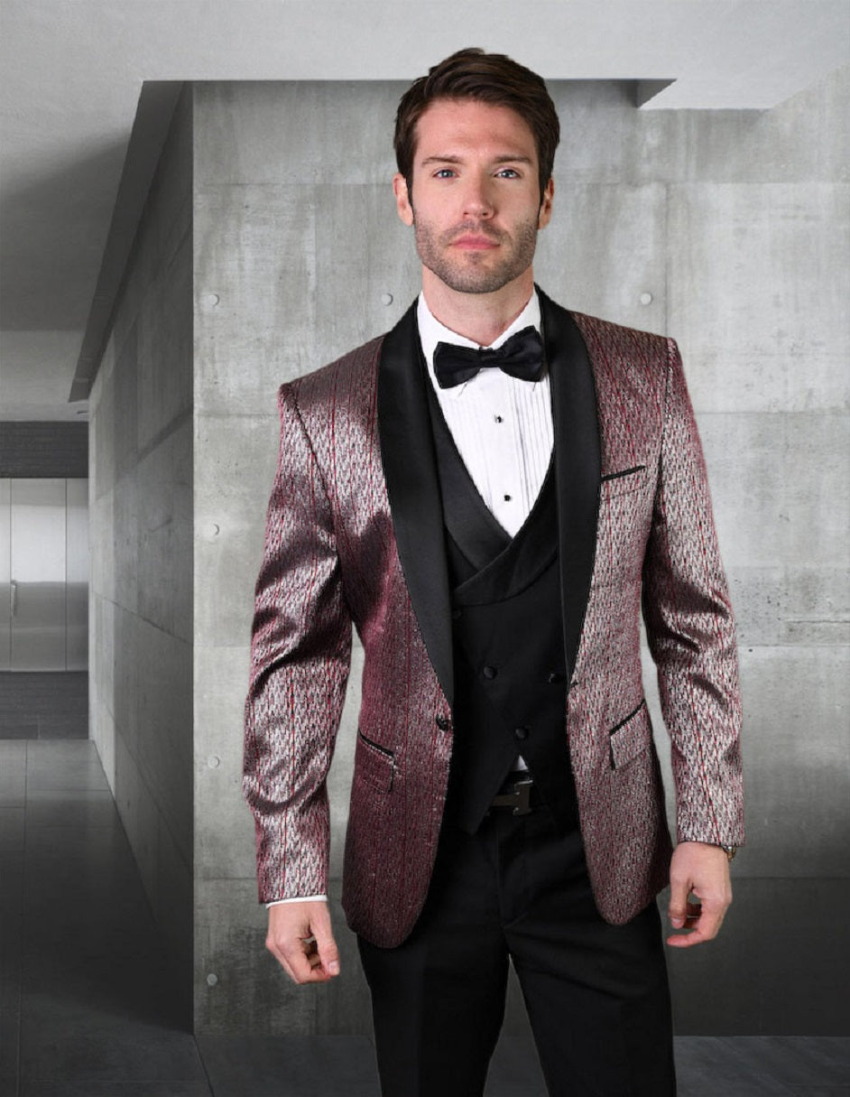 Burgundy Herringbone Shawl Lapel Tuxedo for Men