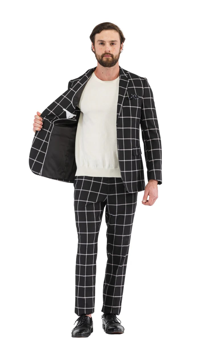 Harvy Men's Black Check Plaid Suit by Rossiman