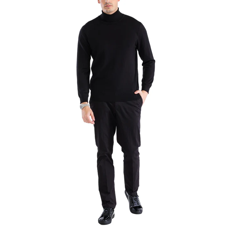 Men's Black Pullover Turtleneck Sweater