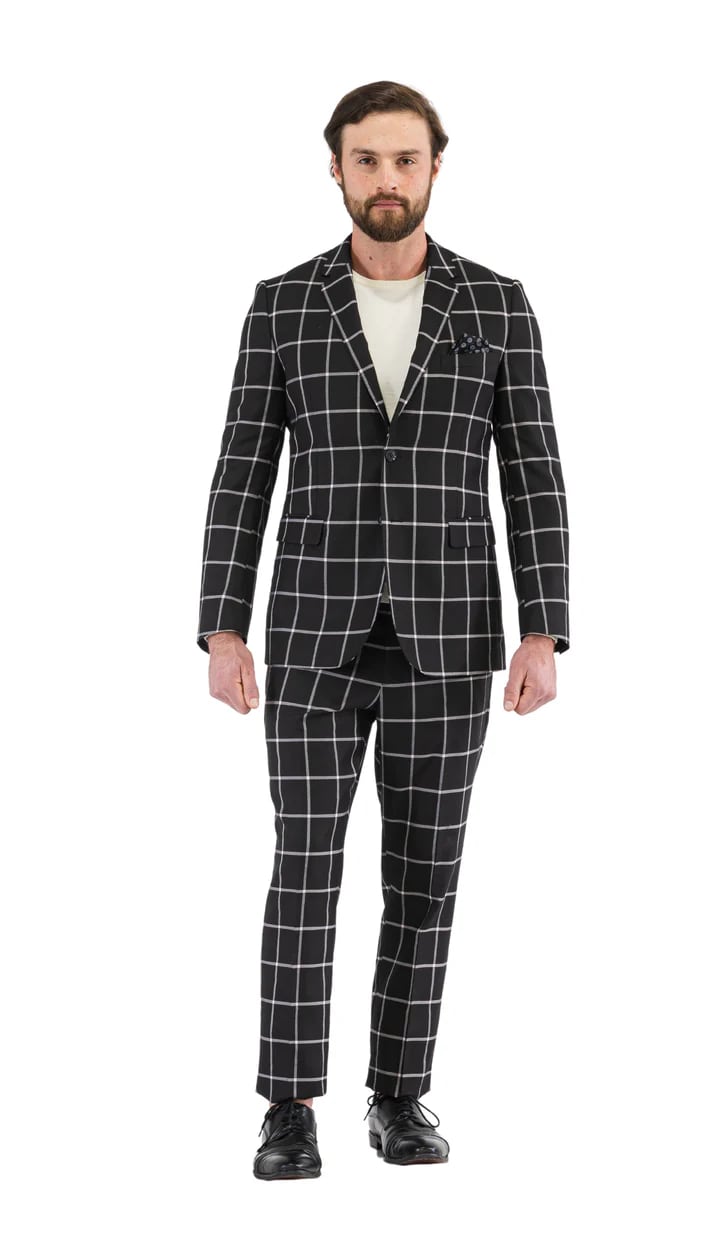 Harvy Men's Black Check Plaid Suit by Rossiman