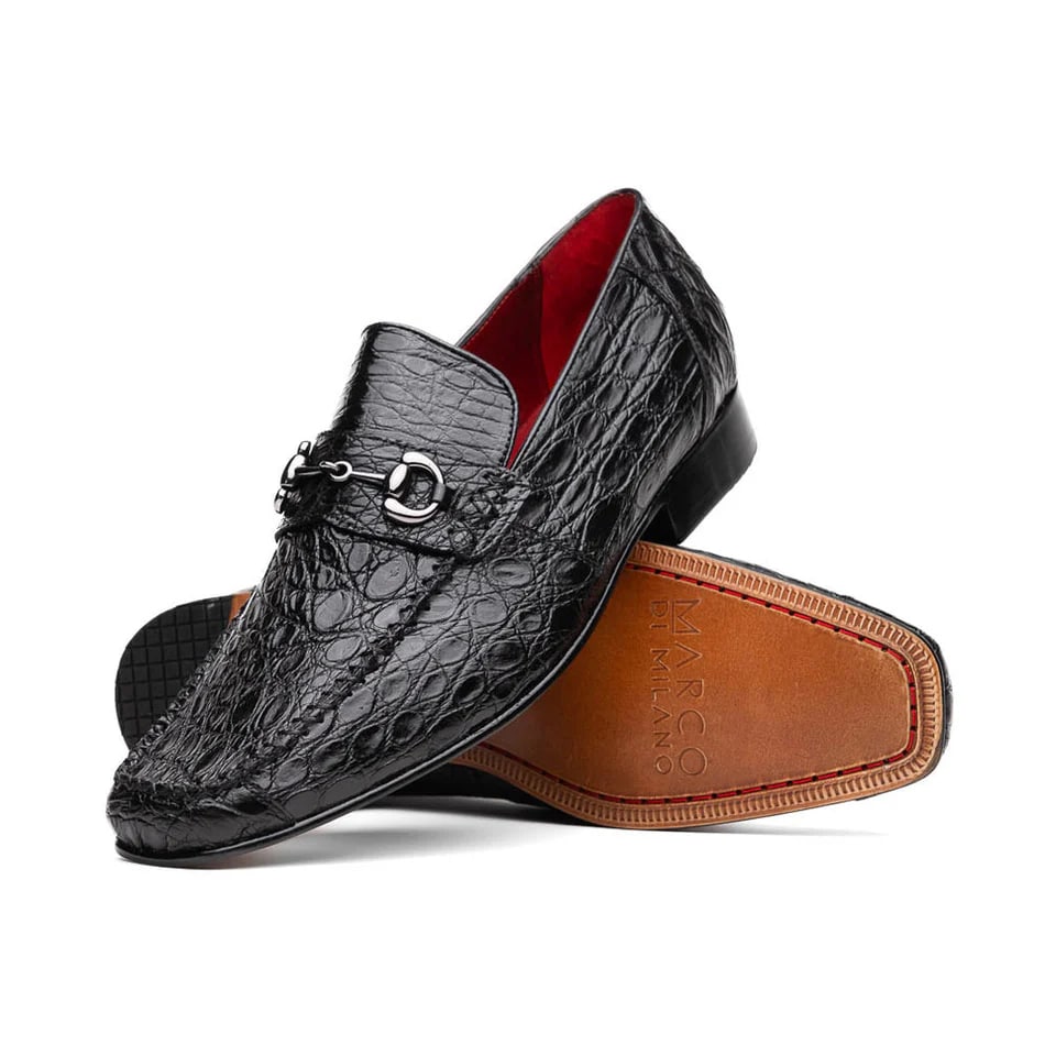 Landro Black Crocodile Horsebit Loafers