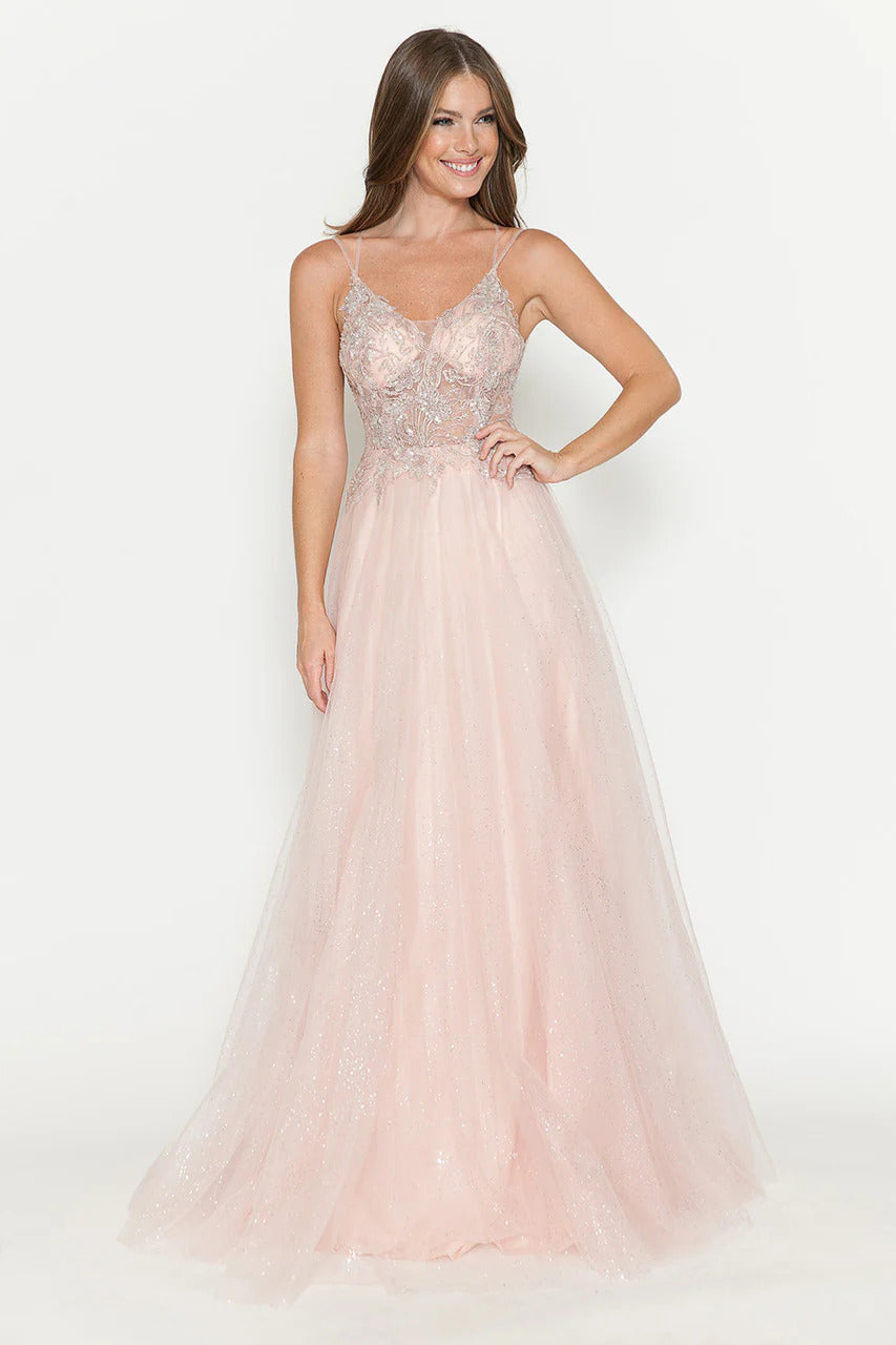 Evening Dress V-Neck Beaded Sequin A-Line Formal Gown By Lenovia 8183