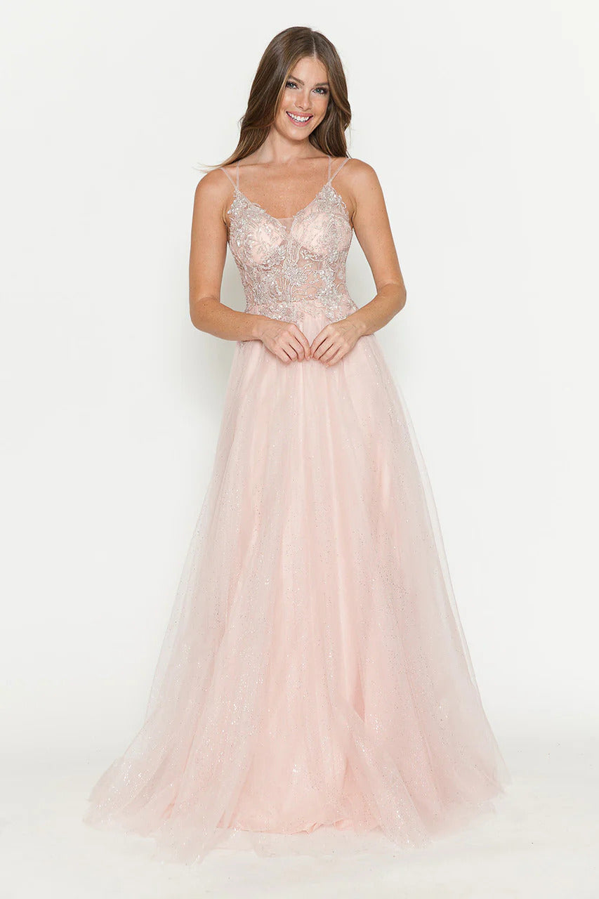Evening Dress V-Neck Beaded Sequin A-Line Formal Gown By Lenovia 8183
