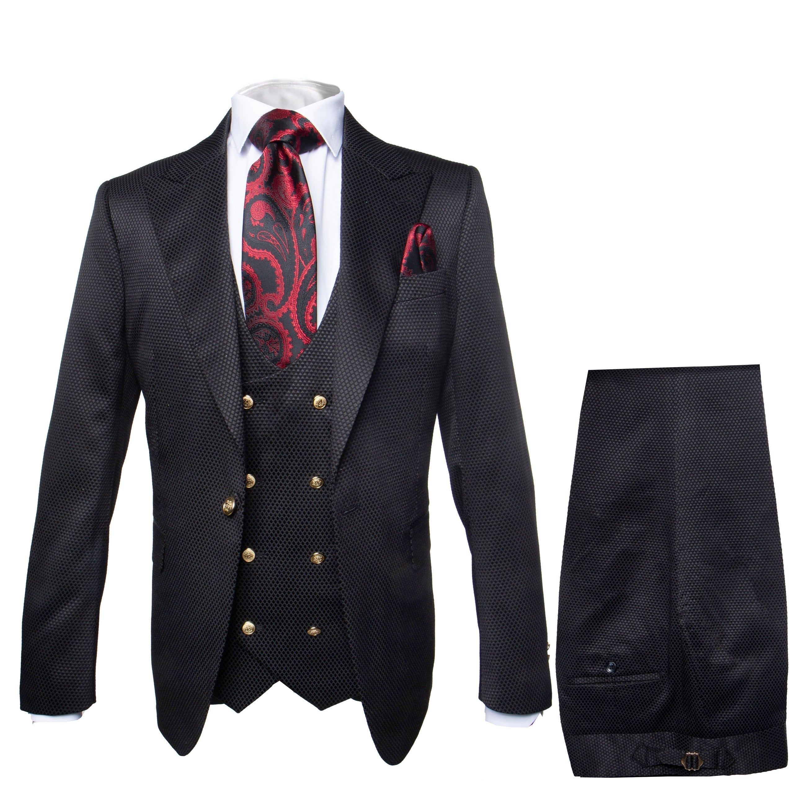 Rossi Man Bond Slim Fit Black 3-Piece Suit