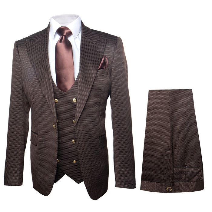 Rossi Man Slim Fit Brown 3 Piece Suit